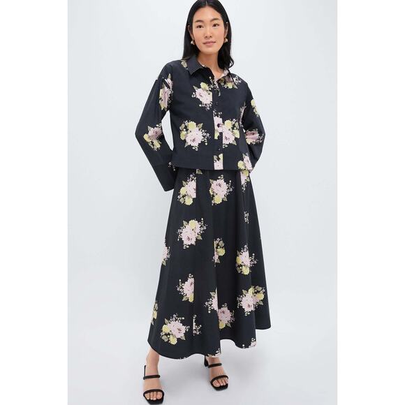 BYTIMO Black Posy Poplin Maxi Skirt Size XL NWT Retail $285 Tuckernuck - Picture 2 of 5